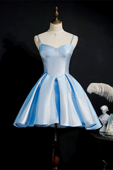 Simple Light Blue Lace Up Back Spaghetti Straps Short Homecoming Dresses Formal Dresses