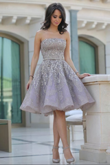 Fashion Off Shoulder A Line Sleeveless Backless Homecoming Dress With Sequins Formal Dresses