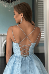 A Line Light Blue Tulle Homecoming Dress With Lace Appliques Short Prom Dress