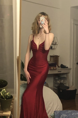 Burgundy mermaid long prom evening dress