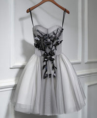 Gray Tulle Short A Line Prom Dress, Homecoming Dress