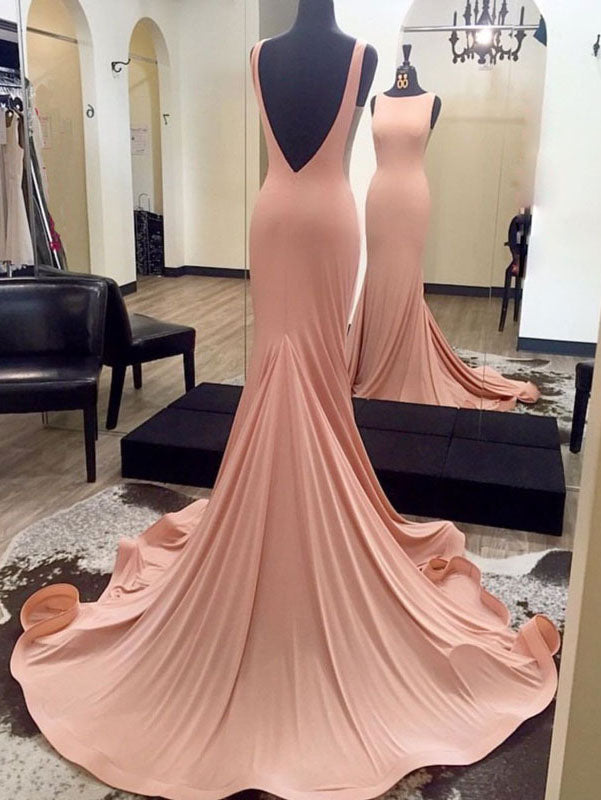 Elegant Backless Meramid Pink Long Evening Dress