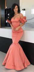 Sexy Coral Pink Sweetheart Off Shoulder Mermaid Trumpet Long Prom Dress