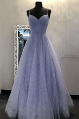 Glanzende A Line V Neckailletten Lila Lange avondjurk, Lila Lavender Formal Prom -jurken, sprankelende feestjurk