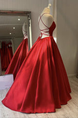 Robe de soirée simple satin rouge simple sans dos, robes formelles rouges sans dos