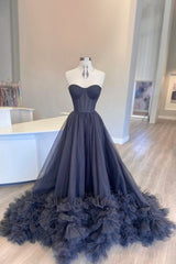 Rochie de prom lungă cu corset negru cu volane