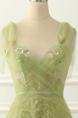 Light Green Tulle A-line Prom Dress with Beading