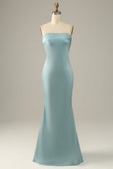 فستان وصيفة العروس حورية البحر من الساتان الأزرق الرمادي