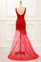 Asymmetrical Red Prom Dress with Embroidery