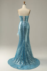 Sky Blue Sweetheart Sequined Mermaid Prom -klänning med fjädrar