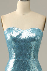 Sky Blue Sweetheart Sequined Mermaid Prom kjole med fjer
