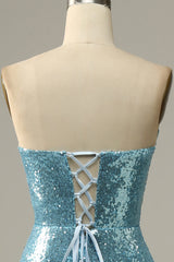 Rochie de bal de sirenă cu paiete albastre cu pene cu pene