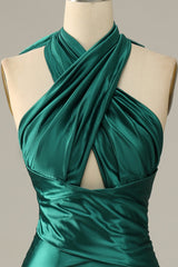 Темно -зелений халтер -кабріолет мереживо вгору в сукні нареченої русалок з щілиною