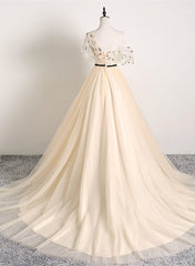 A-line Champagne One Shoulder Prom Dress Outfits For Girls, Long Party Dress