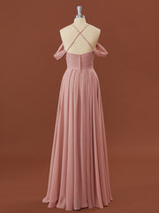 A-line Chiffon Cold Shoulder Pleated Floor-Length Bridesmaid Dress