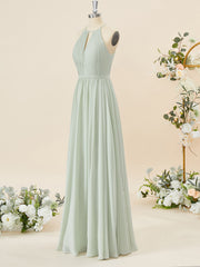 A-line Chiffon Halter Pleated Floor-Length Bridesmaid Dress