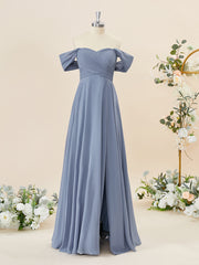 A-line Chiffon Off-the-Shoulder Pleated Floor-Length Bridesmaid Dress