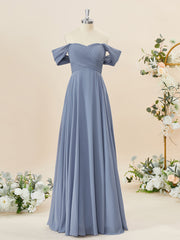 A-line Chiffon Off-the-Shoulder Pleated Floor-Length Bridesmaid Dress