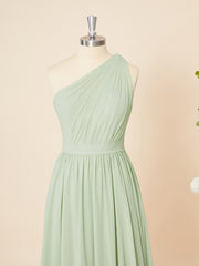 A-line Chiffon One-Shoulder Pleated Floor-Length Dress