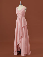 A-line Chiffon V-neck Pleated Floor-Length Bridesmaid Dress
