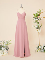 A-line Chiffon V-neck Pleated Floor-Length Dress