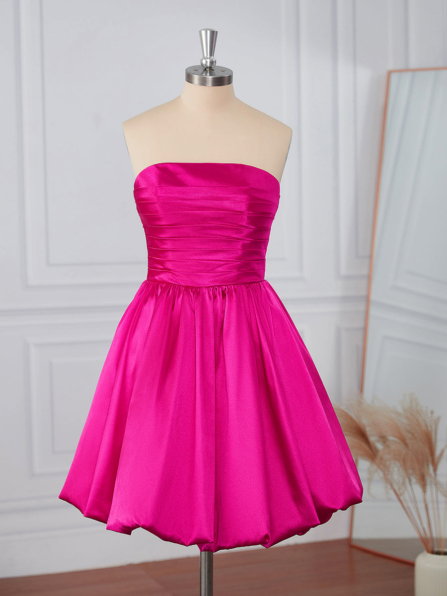 A-line Elastic Woven Satin Strapless Pleated Short/Mini Dress