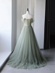 A-Line Green Tulle Long Prom Dress Outfits For Girls,Unique Formal Evening Dresses
