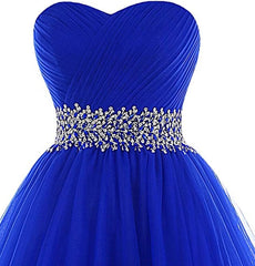 A Line Homecoming Dresses For Black girls For Women,Sweetheart Short Tulle Beaded Waist Royal Blue Cocktail Dress