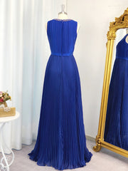 A-line Jewel Ruffles Floor-Length Chiffon Dress