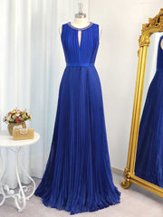 A-line Jewel Ruffles Floor-Length Chiffon Dress