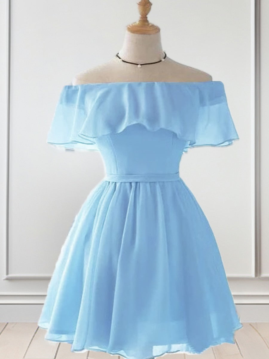 A-line Off-the-Shoulder Ruffles Short/Mini Chiffon Dress