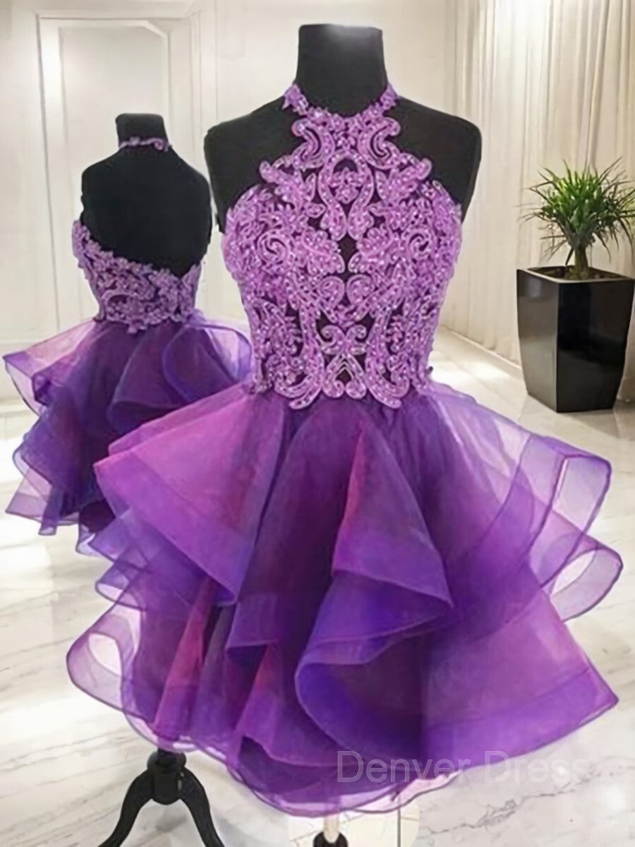 A-Line Halter Short Tulle Homecoming Dresses