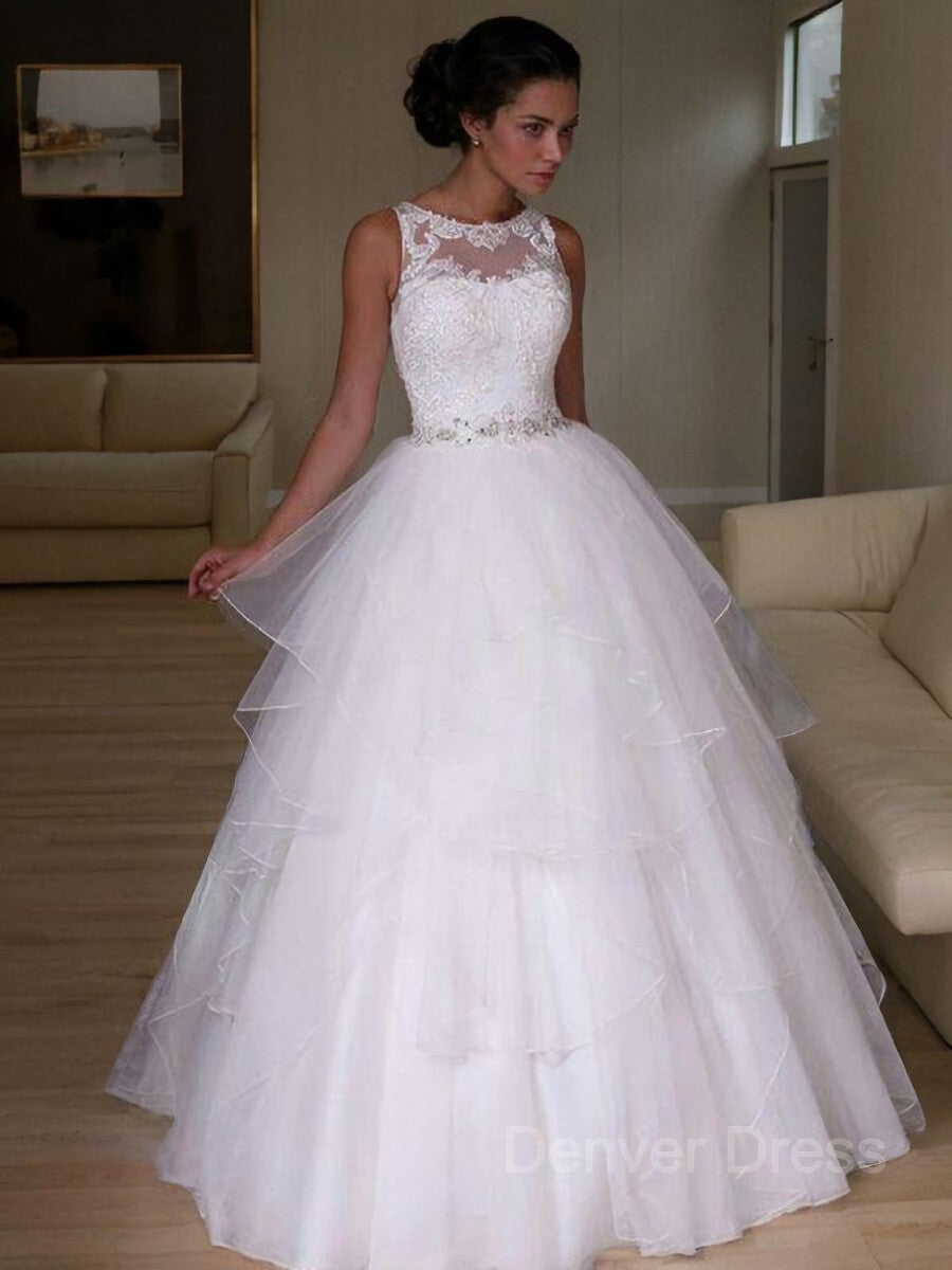 A-Line Jewel Floor-Length Organza Wedding Dresses For Black girls With Beading