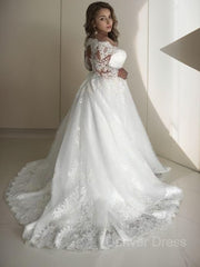 A-Line Off-the-Shoulder Court Train Tulle Wedding Dresses For Black girls With Sash
