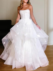 A-Line Off-the-Shoulder Floor-Length Tulle Wedding Dresses
