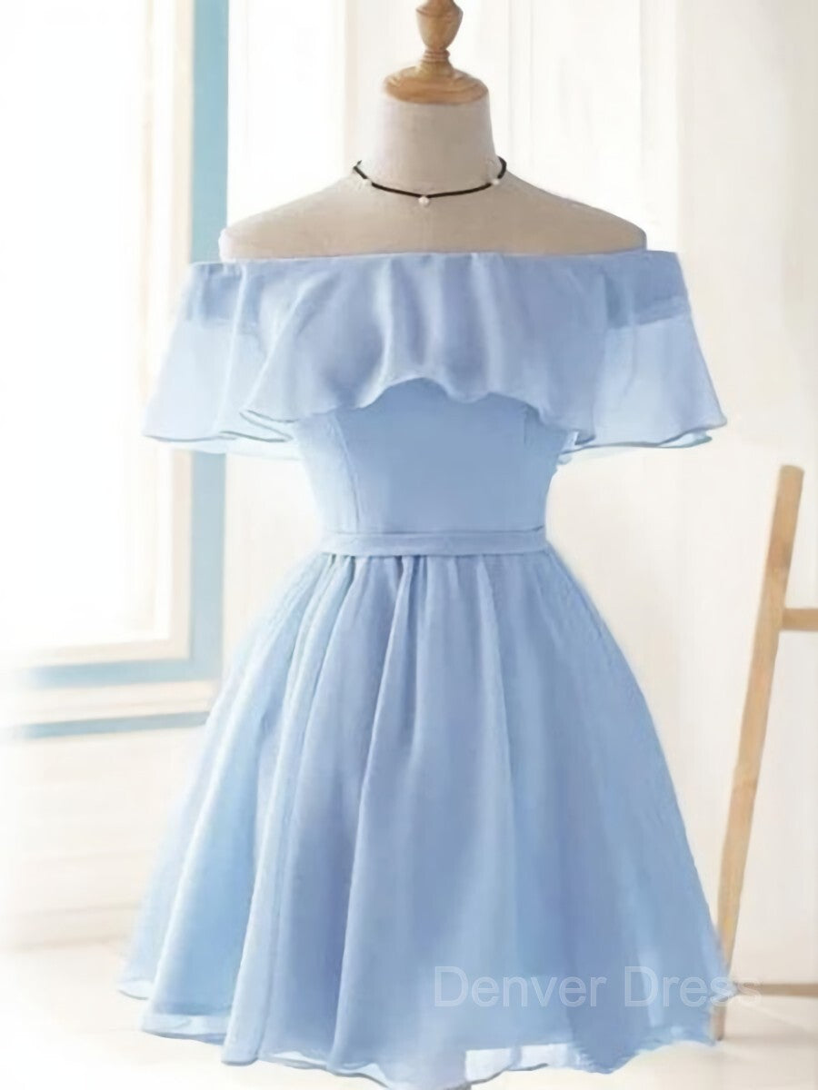 A-Line Off-the-Shoulder Short Chiffon Homecoming Dresses For Black girls With Ruffles