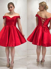A-Line Off-the-Shoulder Short Satin Homecoming Dresses For Black girls With Ruffles