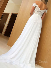 A-Line Off-the-Shoulder Sweep Train Chiffon Prom Dresses For Black girls With Appliques Lace