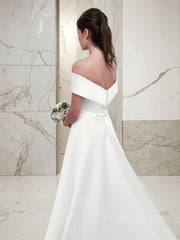 A-Line Off-the-Shoulder Sweep Train Satin Wedding Dresses