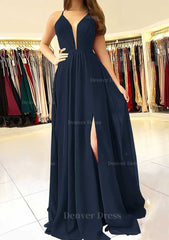 A Line Princess Scalloped Neck Sleeveless Long Floor Length Chiffon Prom Dress Outfits For Women With Split