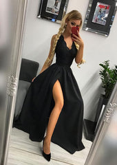 A Line Princess Scalloped Neck Sleeveless Long Floor Length Elastic Satin Prom Dress Outfits For Women With Lace Split