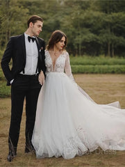 A-Line Scoop Cathedral Train Tulle Wedding Dresses For Black girls With Appliques Lace