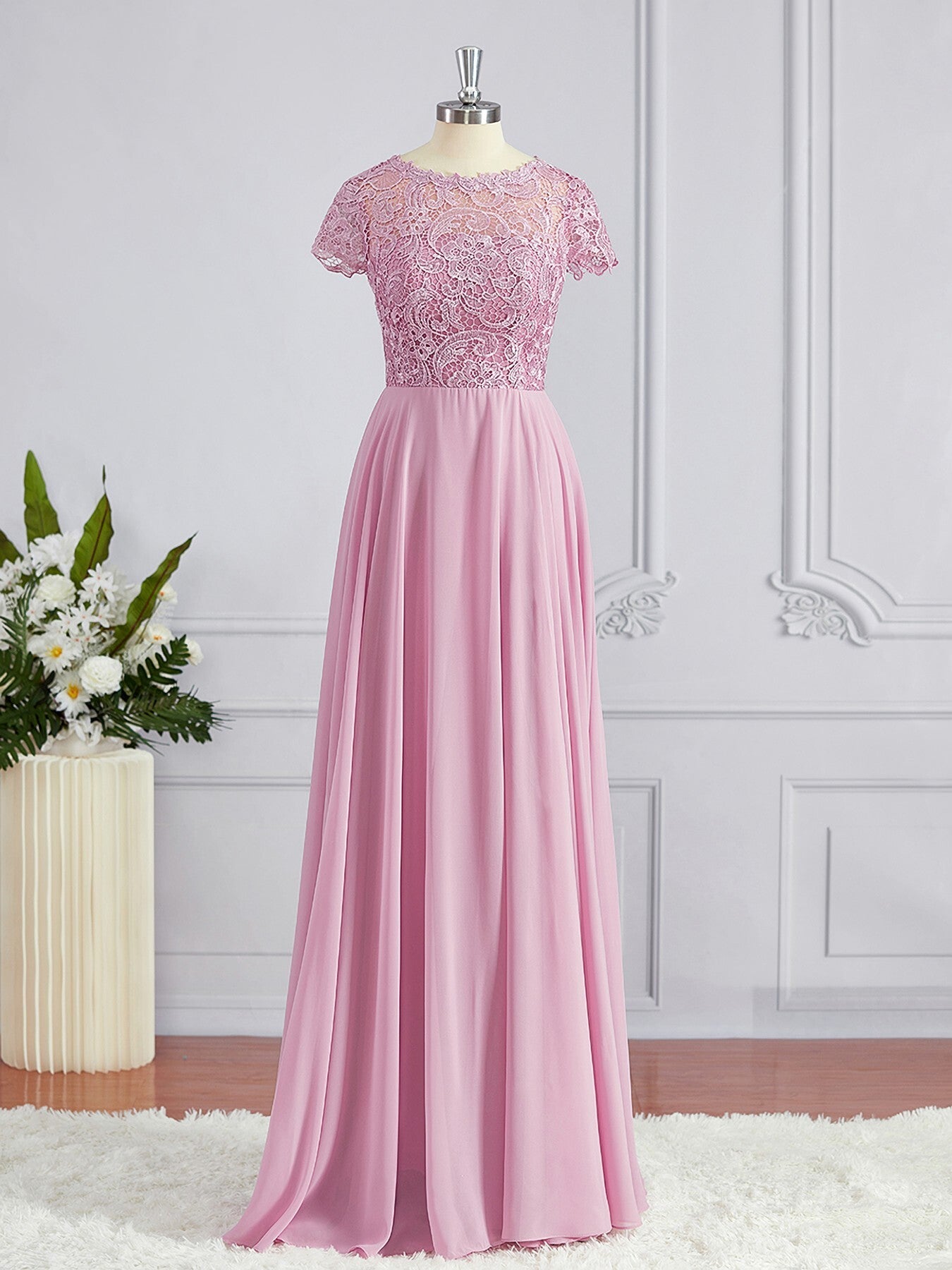 A-Line Scoop Floor-Length Chiffon Bridesmaid Dresses For Black girls with Appliques Lace