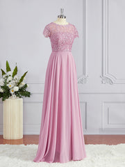 A-Line Scoop Floor-Length Chiffon Bridesmaid Dresses For Black girls with Appliques Lace