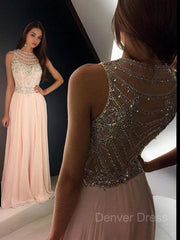 A-Line Scoop Floor-Length Chiffon Evening Dresses For Black girls With Rhinestone