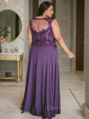 A-Line Scoop Floor-Length Chiffon Mother of the Bride Dresses For Black girls With Appliques Lace