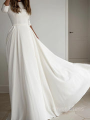A-Line Scoop Floor-Length Stretch Crepe Wedding Dresses