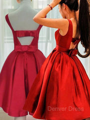 A-Line Scoop Short Satin Homecoming Dresses For Black girls With Bow