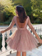 A-Line Scoop Short Sequins Homecoming Dresses