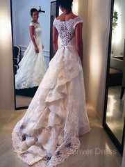A-Line Scoop Sweep Train Lace Wedding Dresses For Black girls With Sash